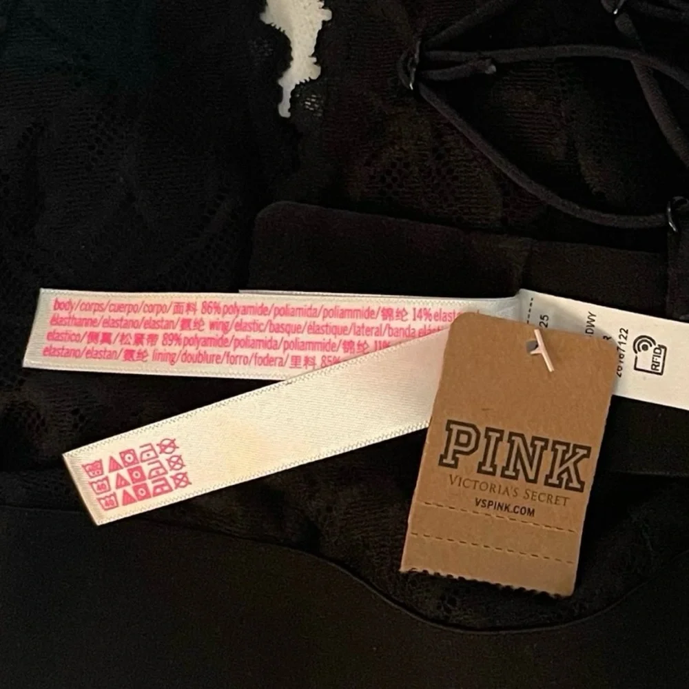 PINK Victoria's Secret Bralette Size Medium Lacey Padded Black Sweet and Sexy